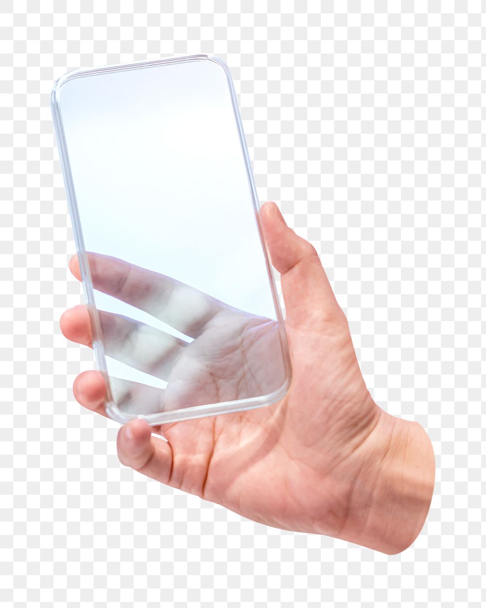 PNG Hand holding smartphone futuristic technology, collage element on transparent background