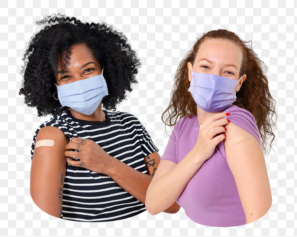 PNG vaccinated girls, collage element, transparent background