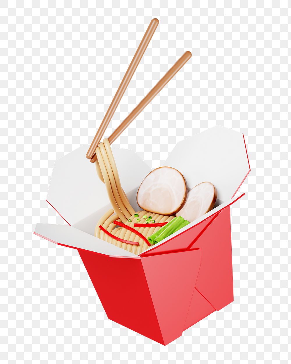 PNG 3D Chinese noodle box, element illustration, transparent background