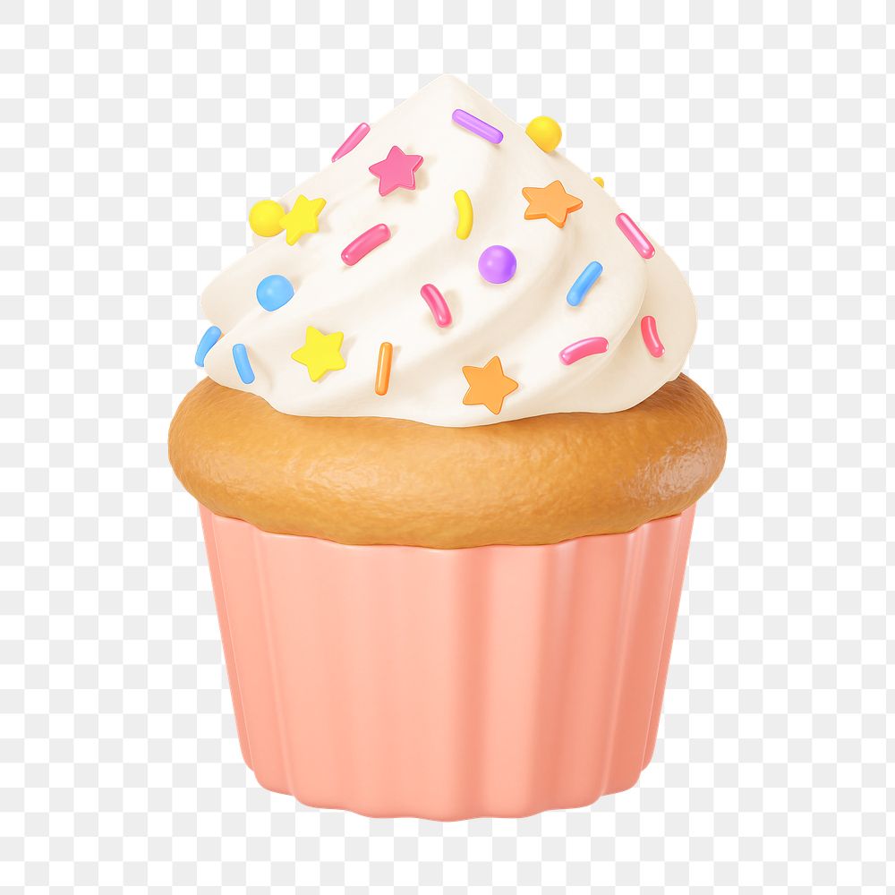 PNG 3D vanilla sprinkled cupcake, element illustration, transparent background