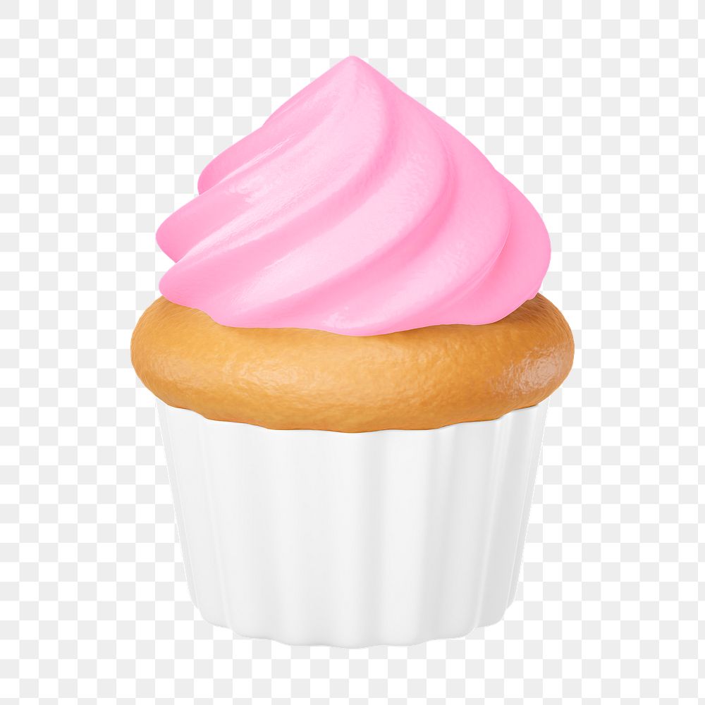 PNG 3D strawberry cupcake, element illustration, transparent background