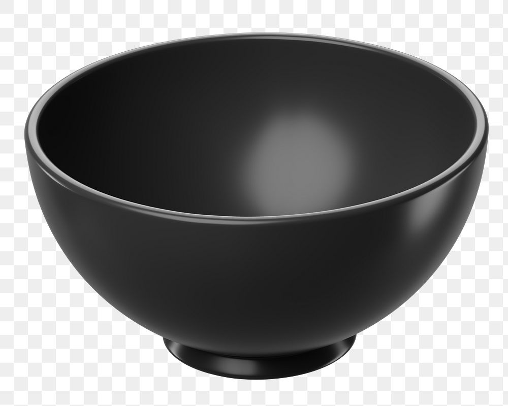 PNG 3D black bowl, element illustration, transparent background