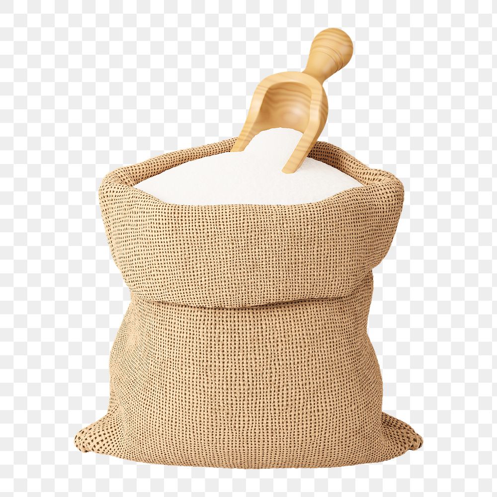 PNG 3D flour burlap sack, element illustration, transparent background