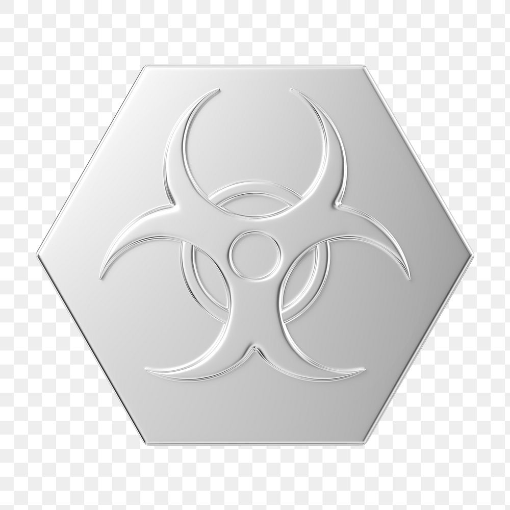 PNG 3D silver biohazard sign, element illustration, transparent background