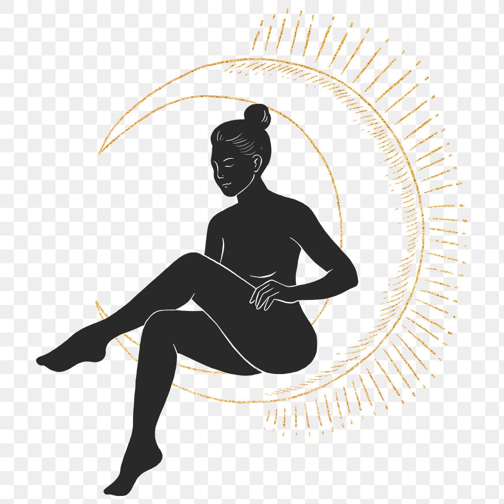 Png woman silhouette and moon remix, transparent background