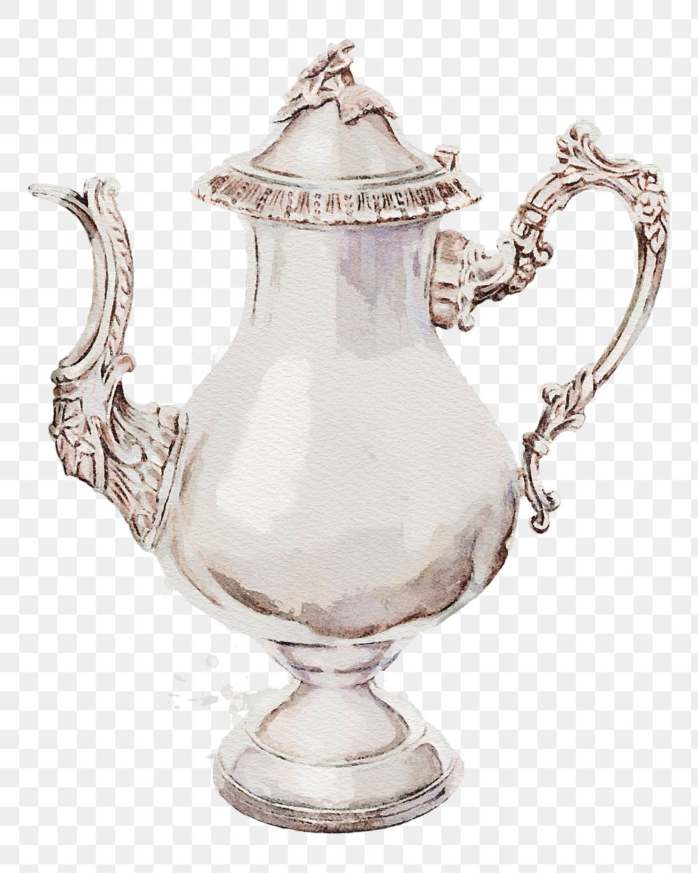 PNG watercolor vintage coffee pot, transparent background. Remixed by rawpixel.