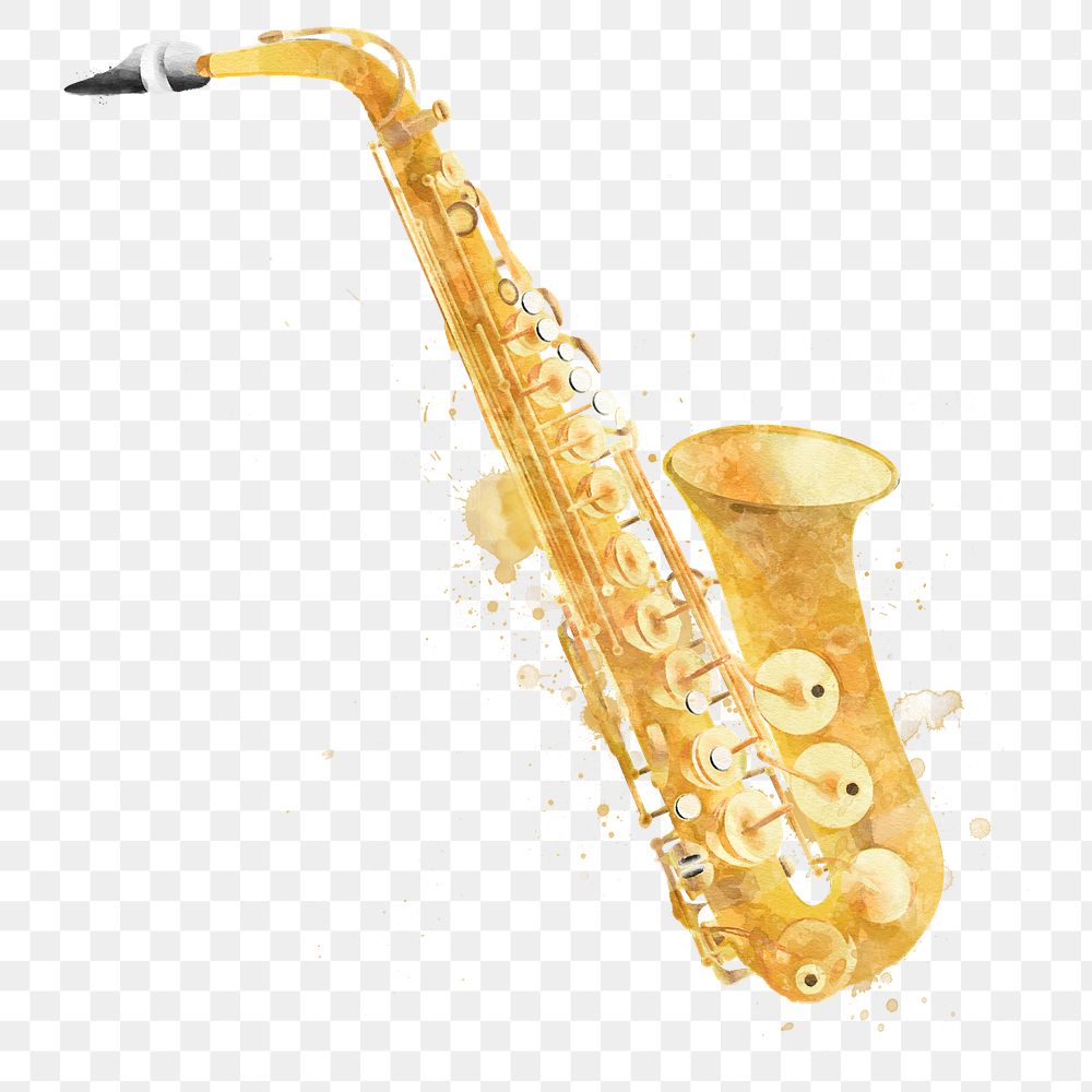 Saxophone png watercolor music instrument, transparent background. Remixed by rawpixel.