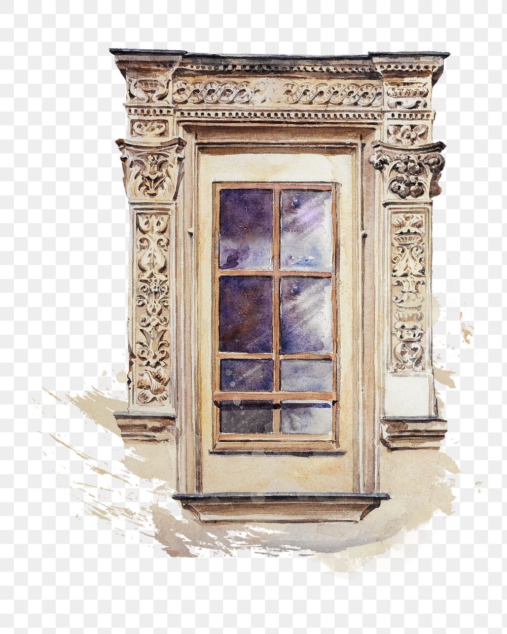 Window png watercolor collage element, transparent background. Remixed by rawpixel.
