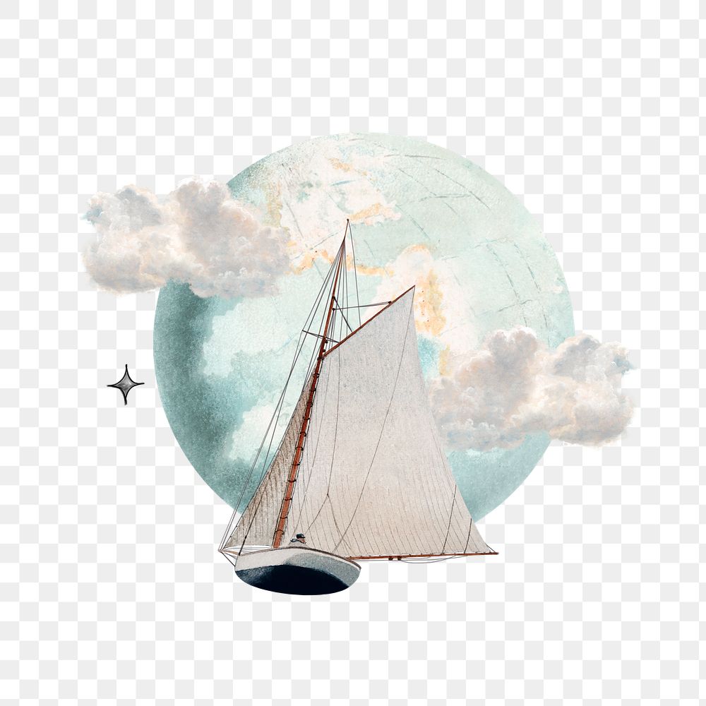 Sailboat png watercolor collage element, transparent background. Remixed by rawpixel.