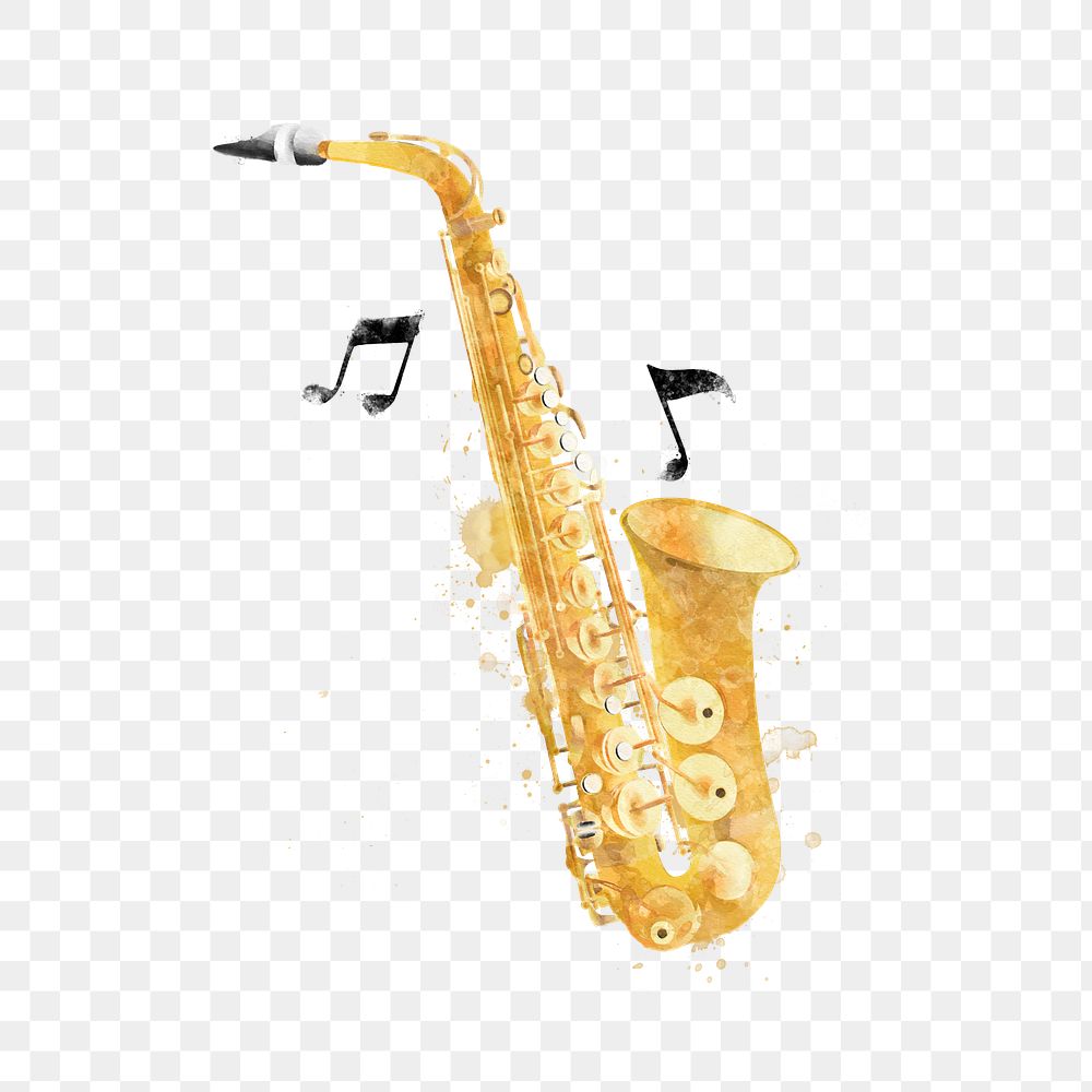 Saxophone png watercolor music instrument, transparent background. Remixed by rawpixel.