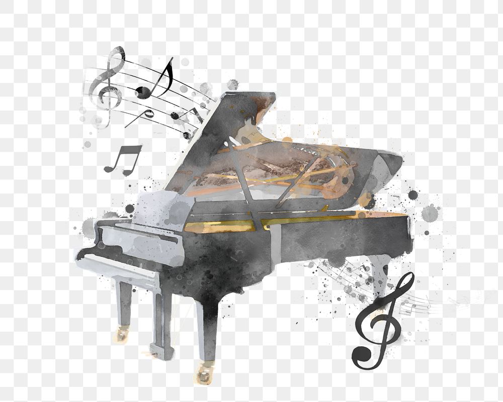 Grand piano png watercolor, transparent background. Remixed by rawpixel.