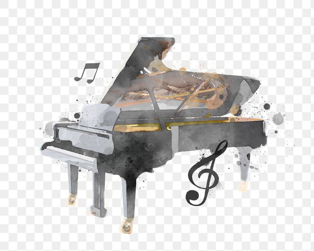 PNG watercolor grand piano, transparent background. Remixed by rawpixel.