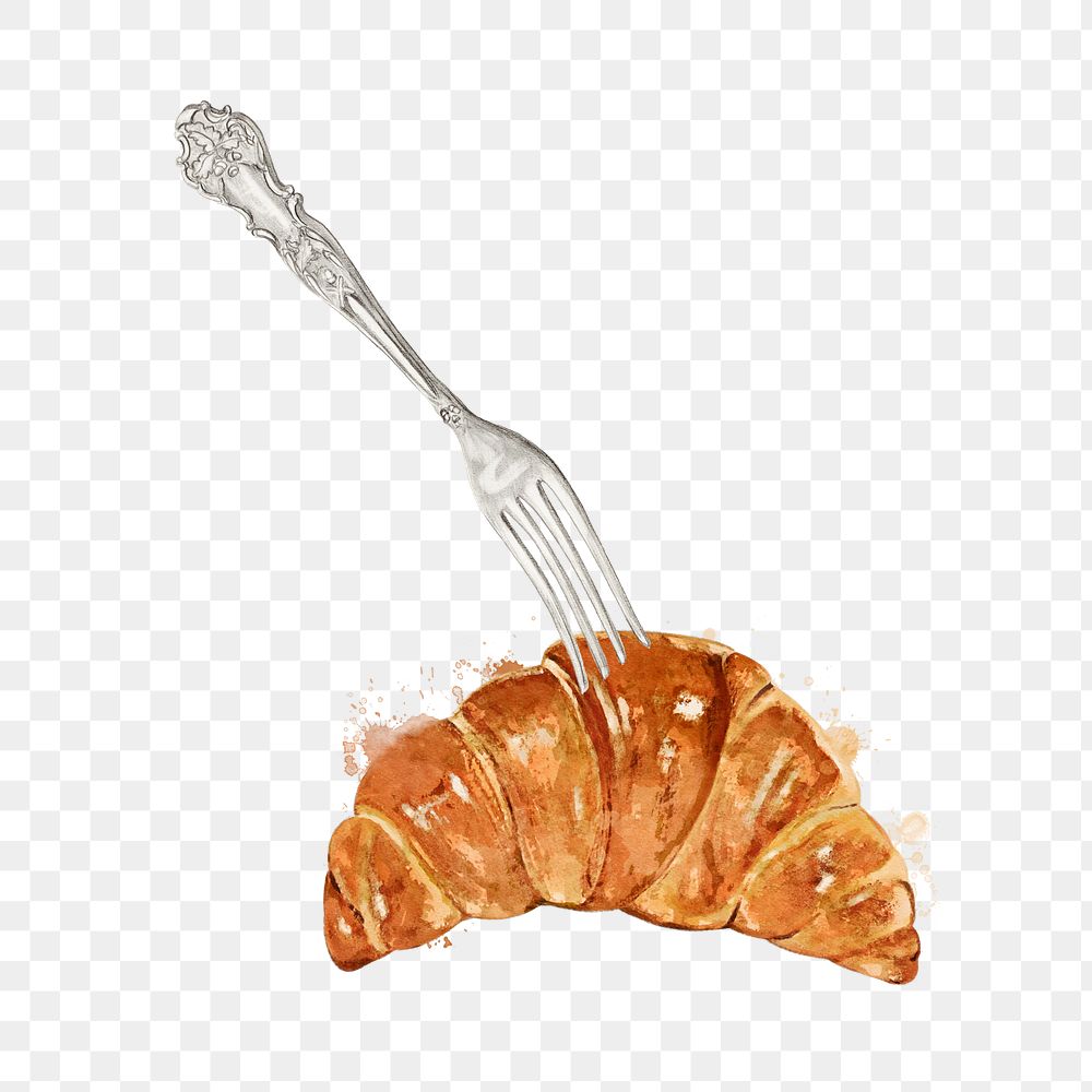 Croissant watercolor png collage element, transparent background. Remixed by rawpixel.