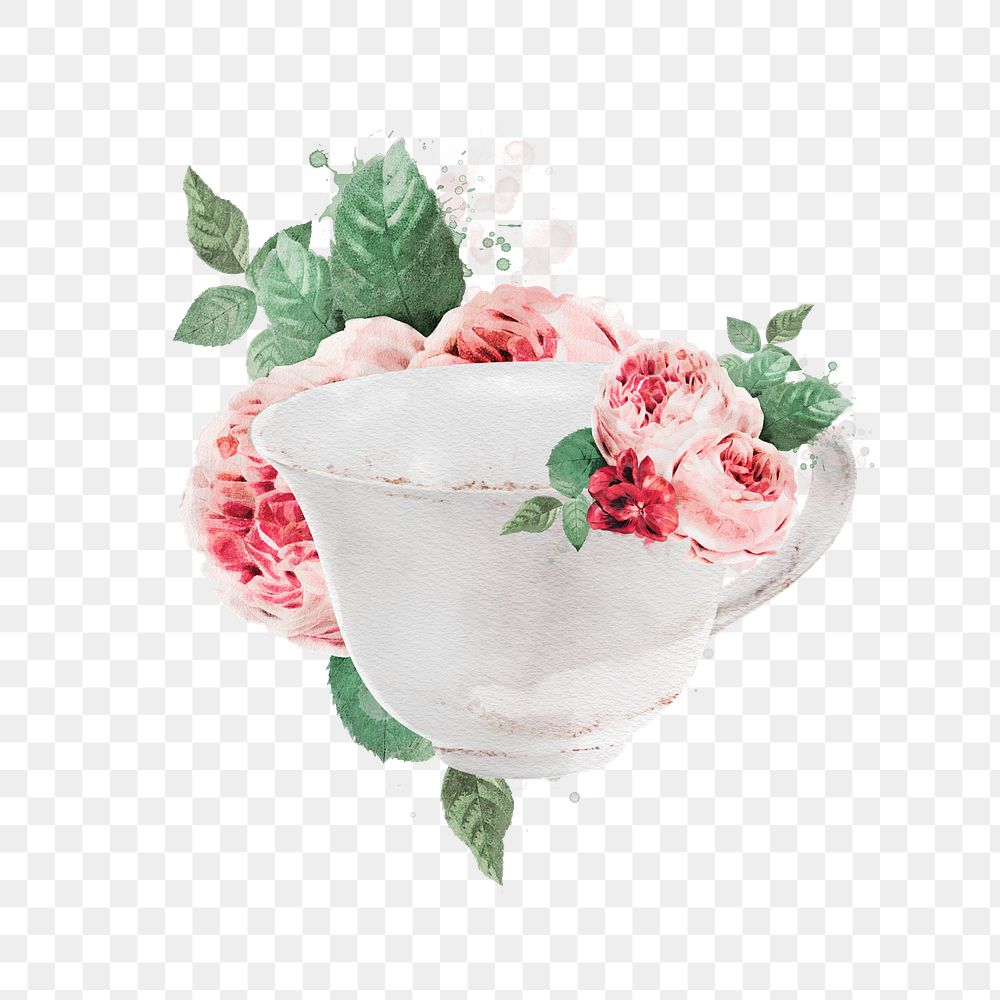 Teacup png watercolor collage element, transparent background. Remixed by rawpixel.