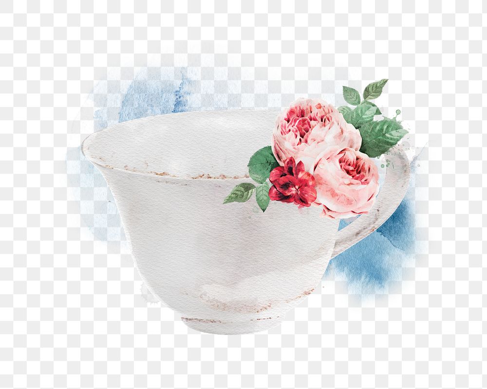 Teacup png watercolor collage element, transparent background. Remixed by rawpixel.