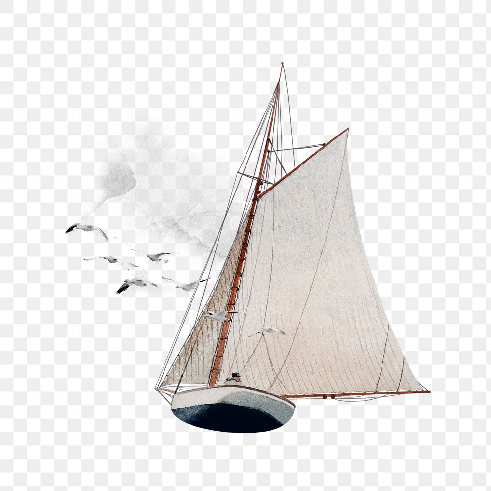 Sailboat png watercolor collage element, transparent background. Remixed by rawpixel.
