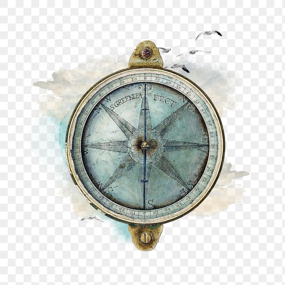 Compass png watercolor collage element, transparent background. Remixed by rawpixel.