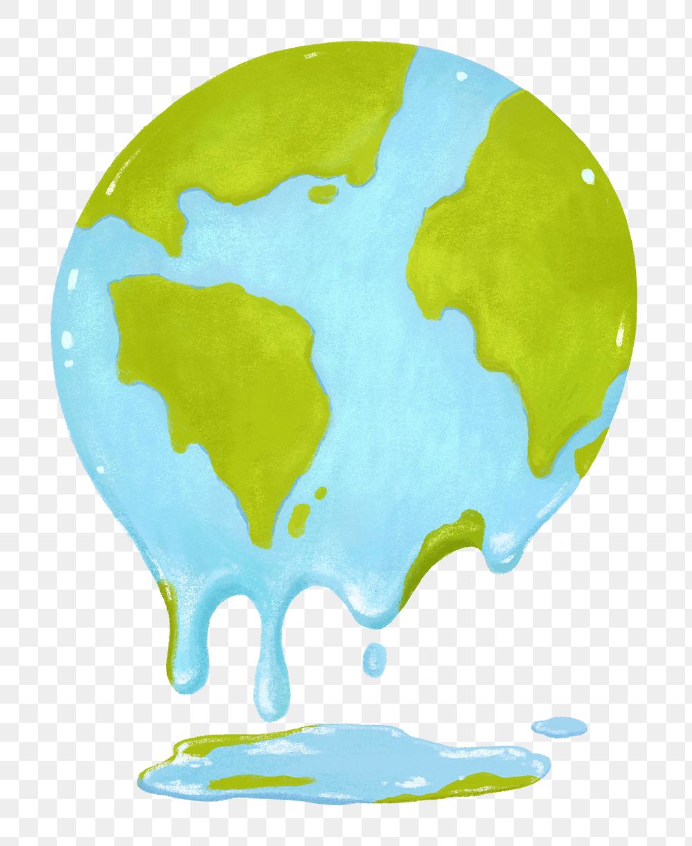 Melting globe png, environment illustration, transparent background