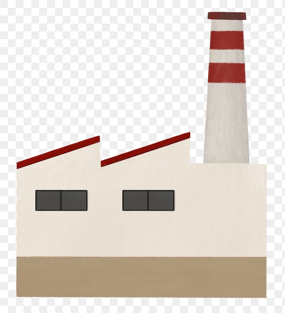 Factory building png, pollution illustration, transparent background