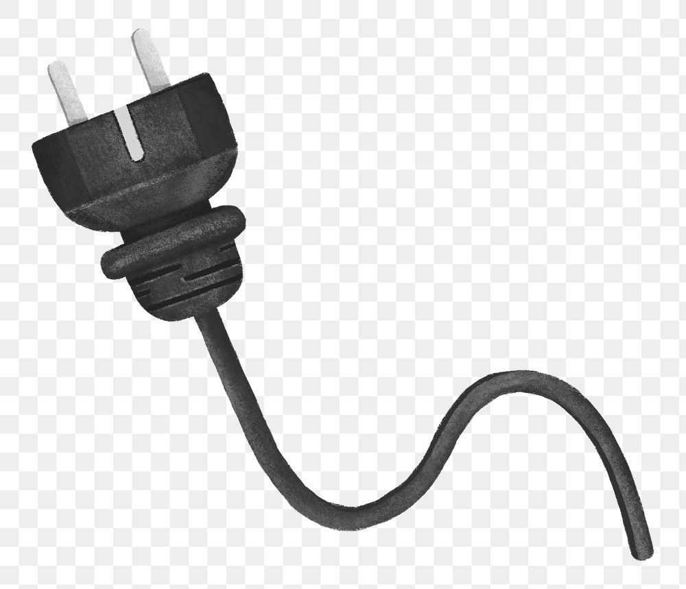 Black plug cord png, transparent background