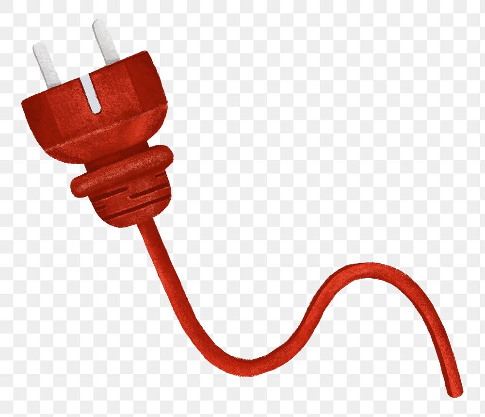 Red plug cord png, transparent background