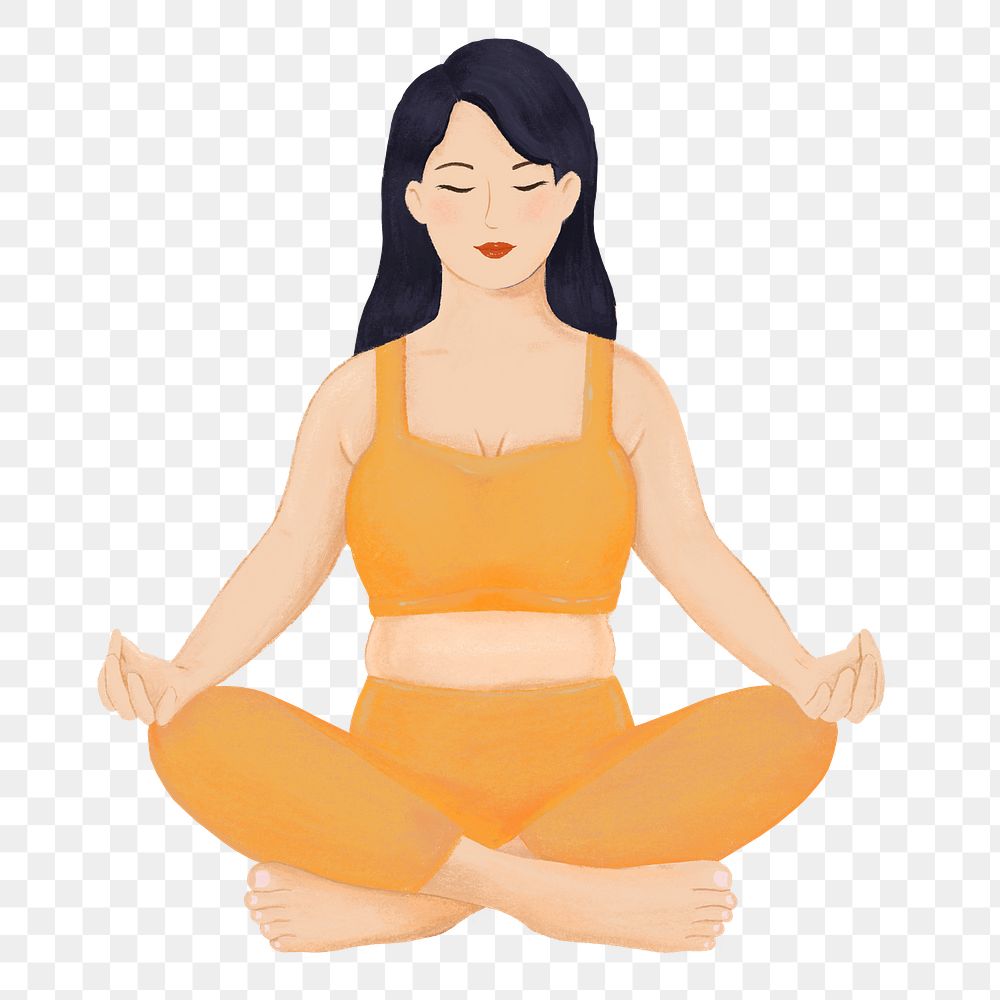 Meditating woman png, wellness character illustration, transparent background