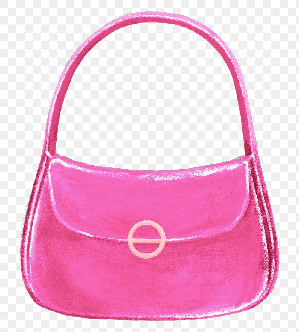 Pink hobo bag png, women's accessory illustration, transparent background