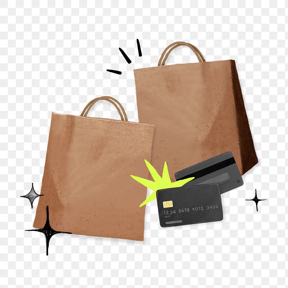 Shopping bags png credit card, finance remix, transparent background