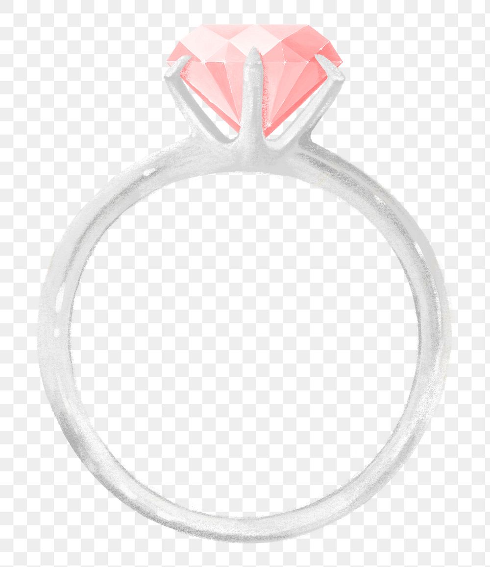 Pink diamond ring png, wedding illustration, transparent background