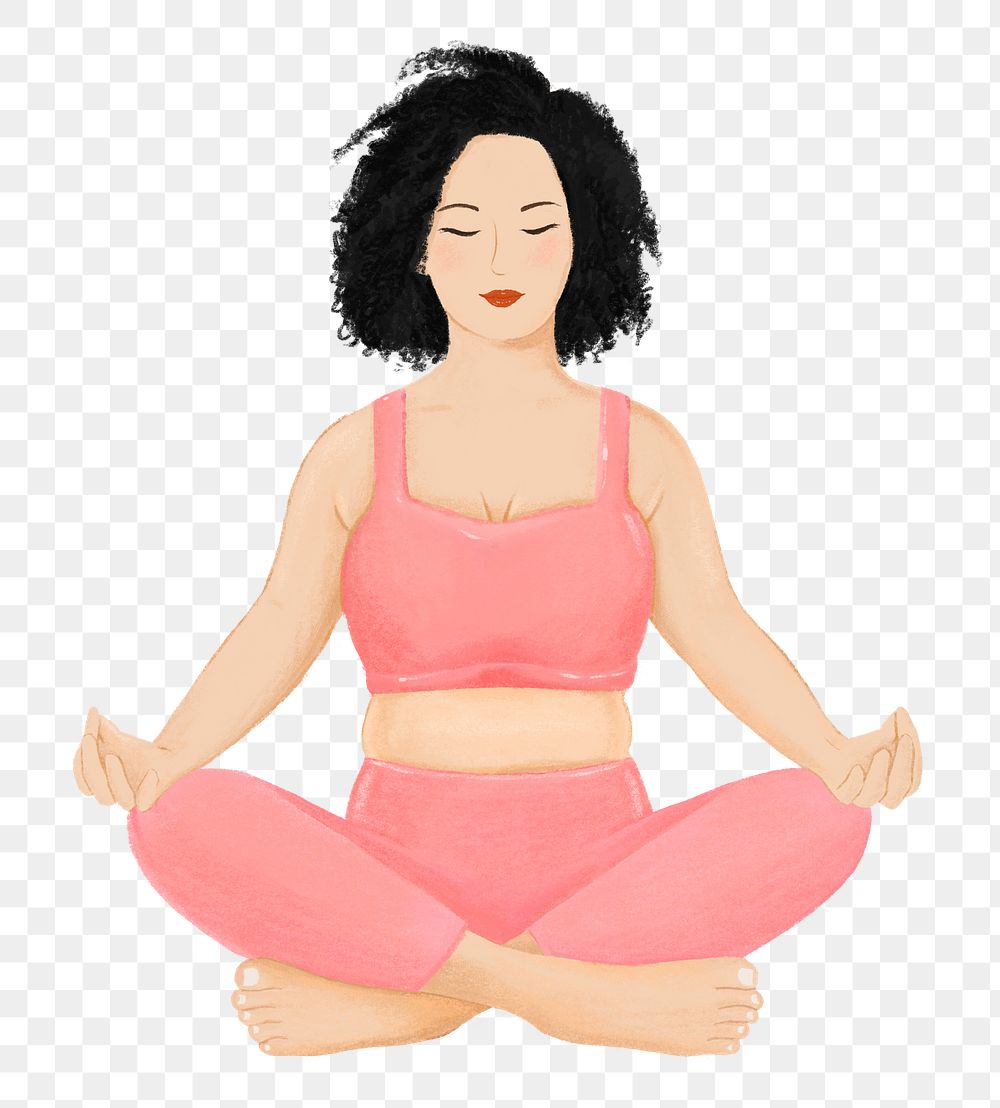 Meditating woman png, wellness character illustration, transparent background