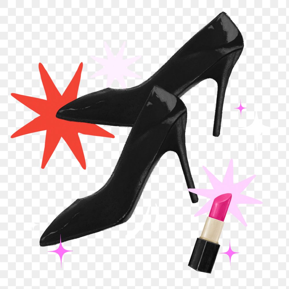 Black high heels png, pink lipstick, beauty remix, transparent background