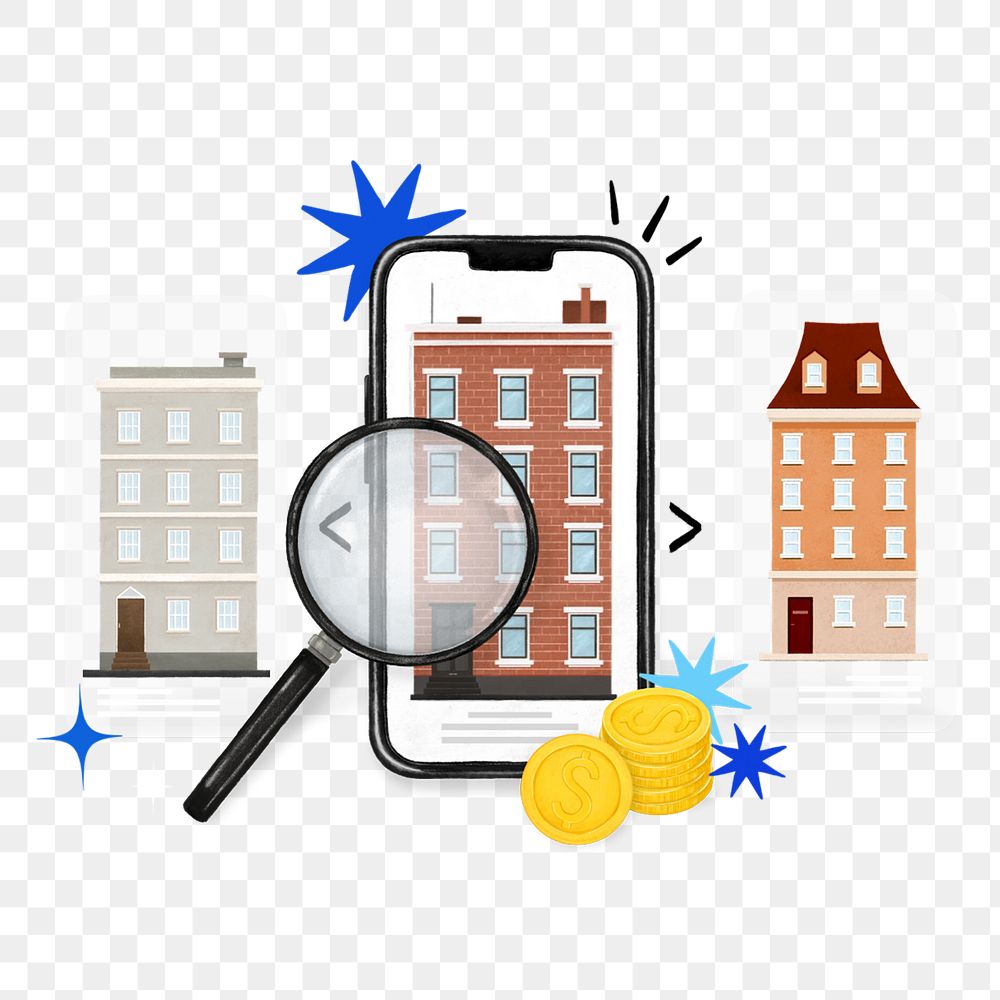 Apartment search png, building remix, transparent background