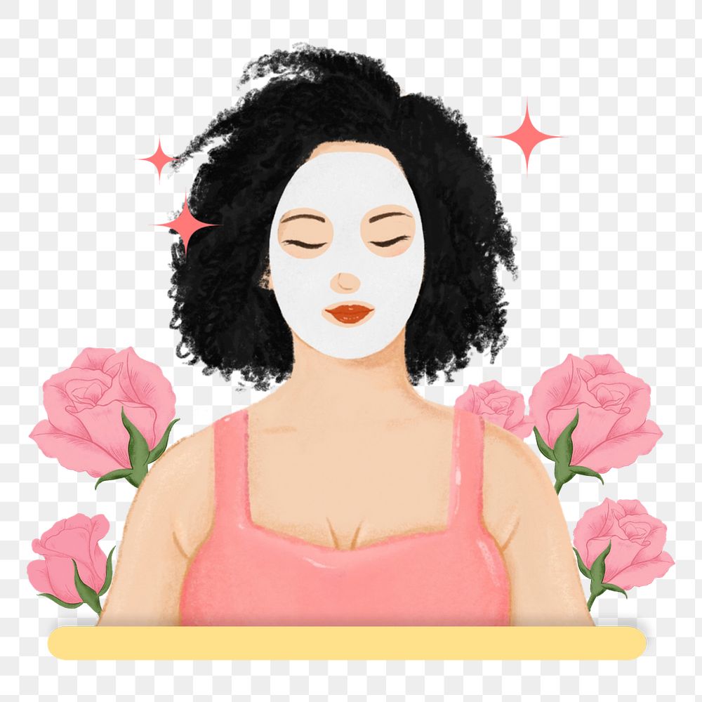 Woman masking face png, skincare routine illustration, transparent background