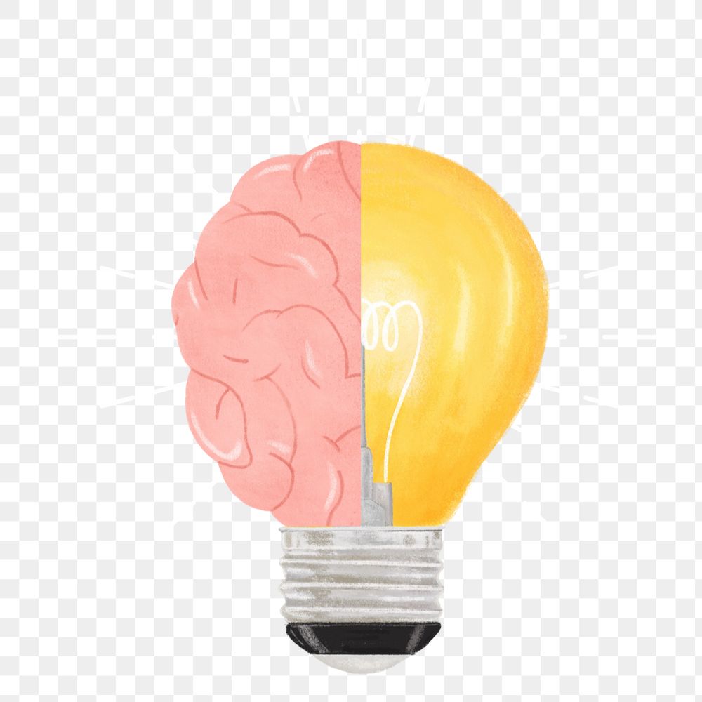 Light bulb brain png, creative ideas remix, transparent background