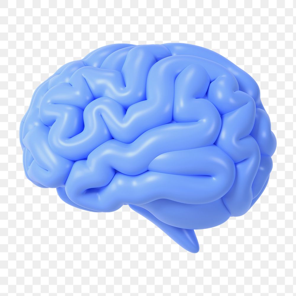 PNG 3D blue human brain, element illustration, transparent background