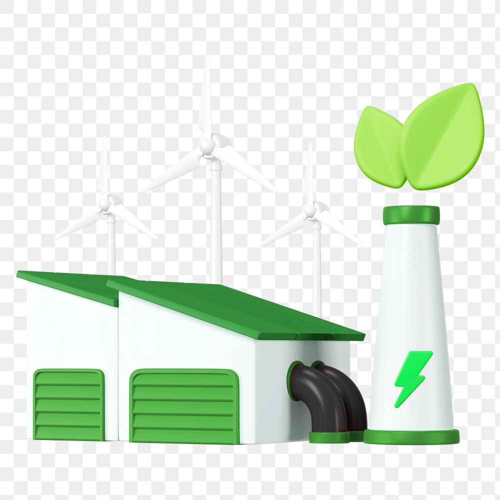 PNG 3D green energy factory, element illustration, transparent background