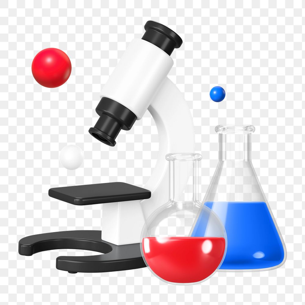 PNG 3D chemistry lab, element illustration, transparent background