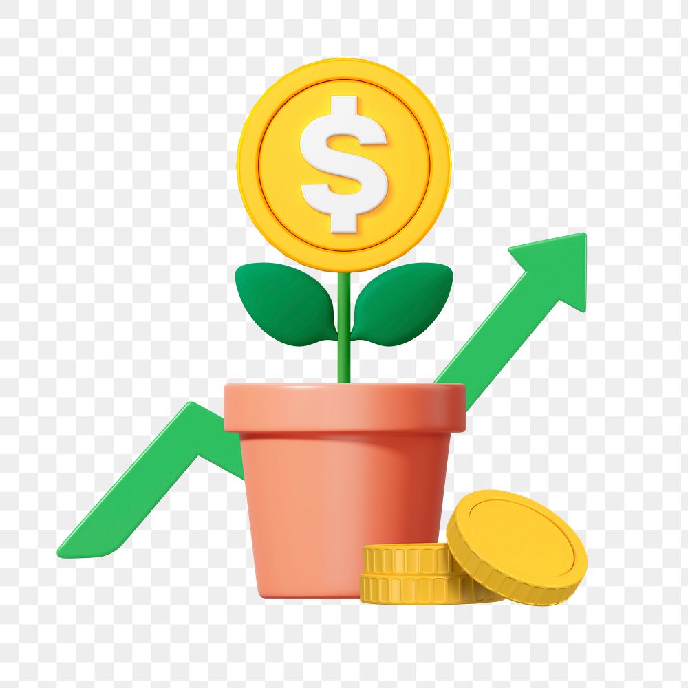PNG 3D money plant growing, element illustration, transparent background