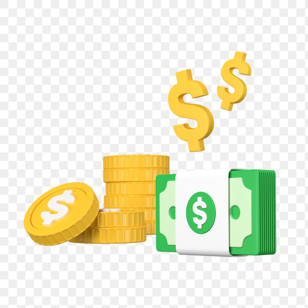 PNG 3D stacks of money, element illustration, transparent background