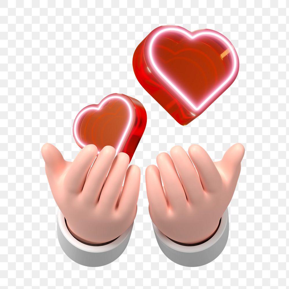 PNG 3D hand giving hearts, element illustration, transparent background