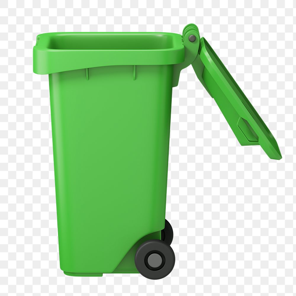 PNG 3D green bin, element illustration, transparent background