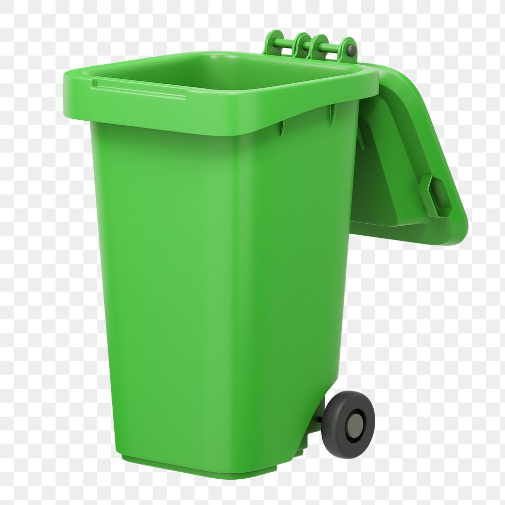 PNG 3D green bin, element illustration, transparent background