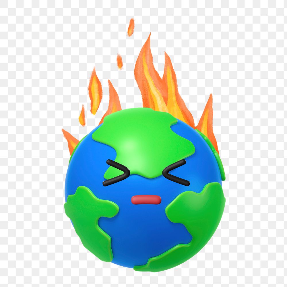 PNG 3D burning globe, element illustration, transparent background