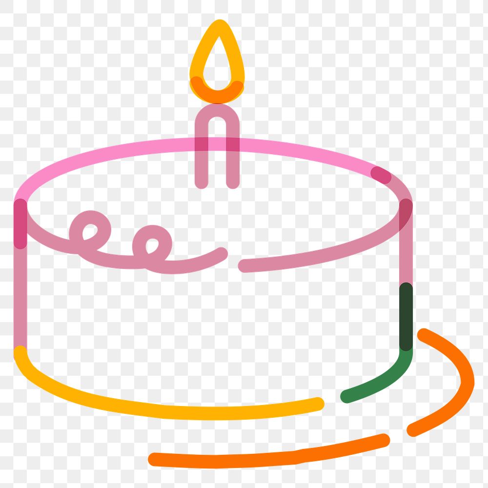 Png birthday cake doodle line art, transparent background