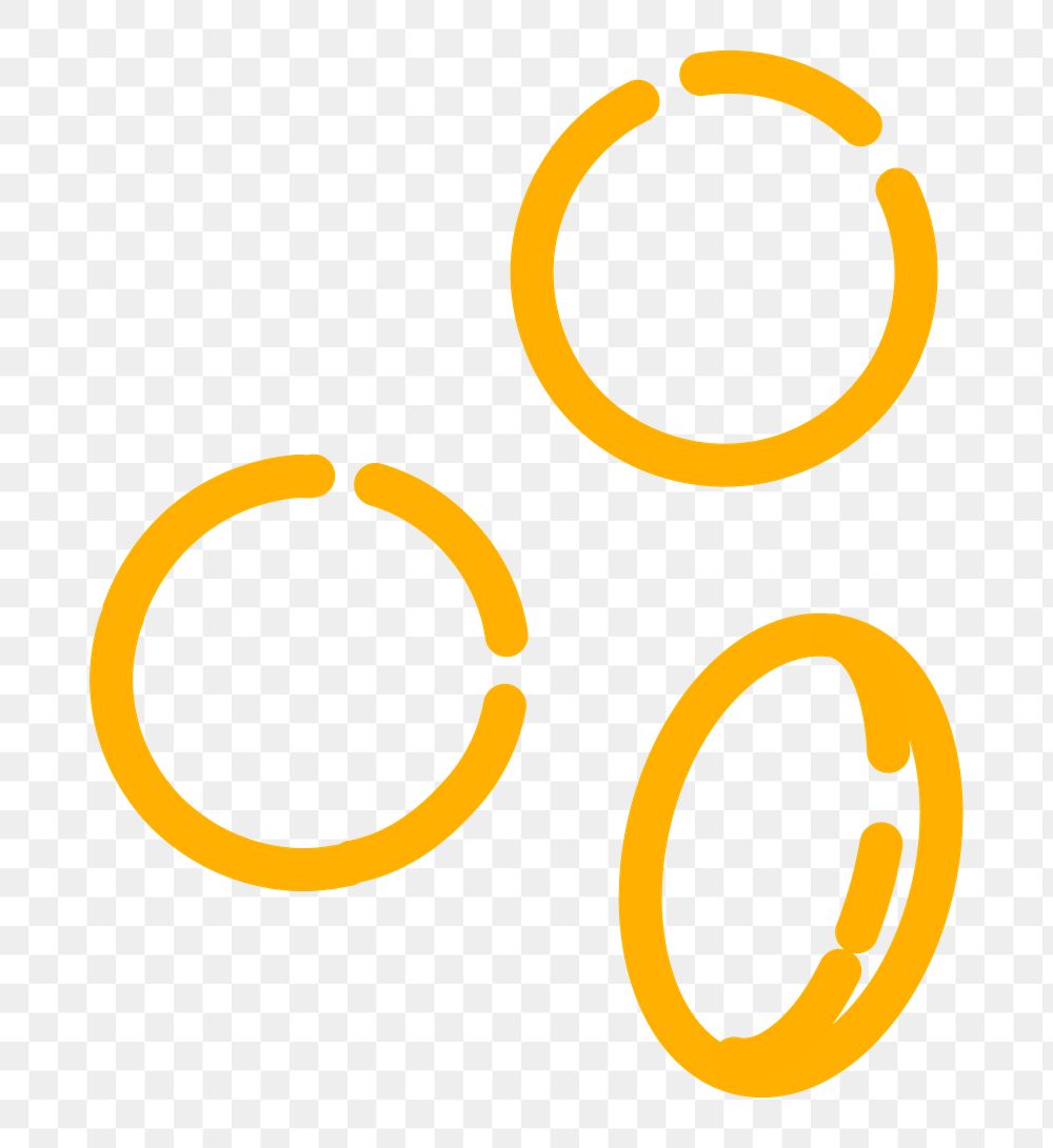 Png yellow coins doodle line art, transparent background