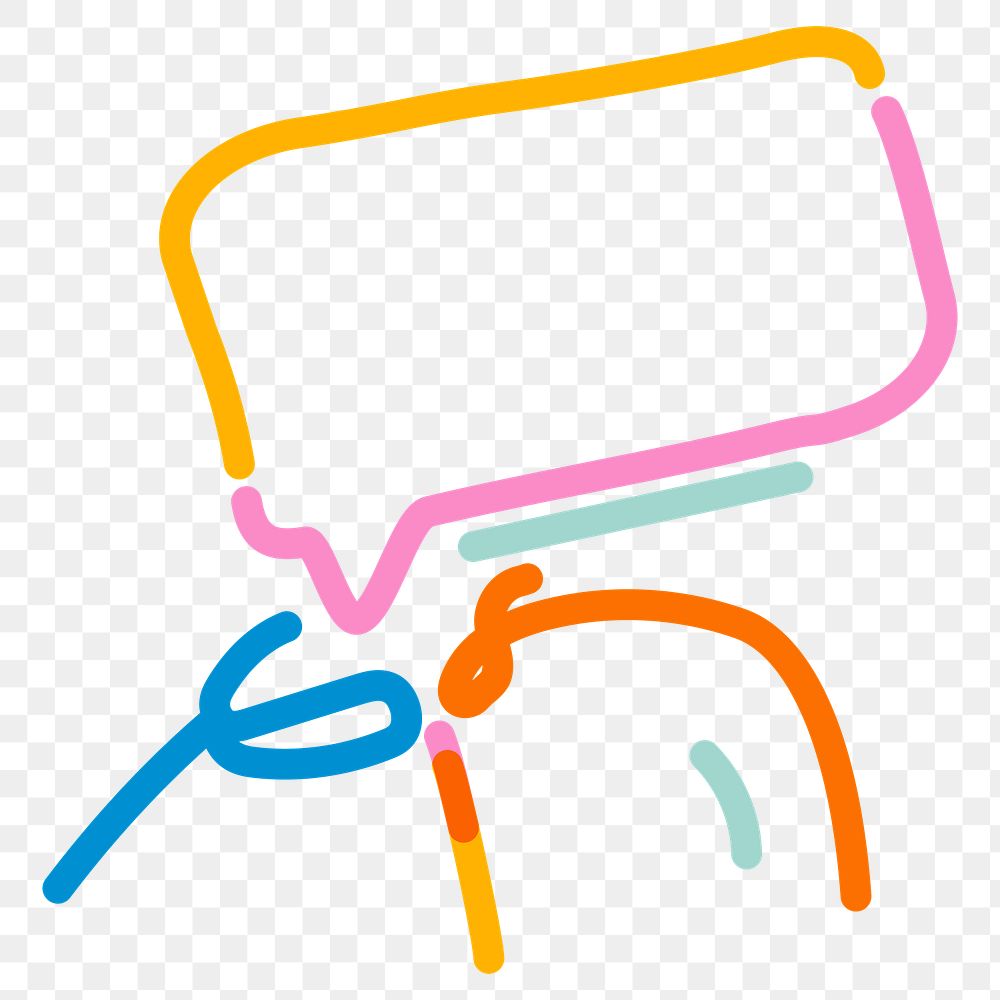 Png speech bubble doodle line art, transparent background