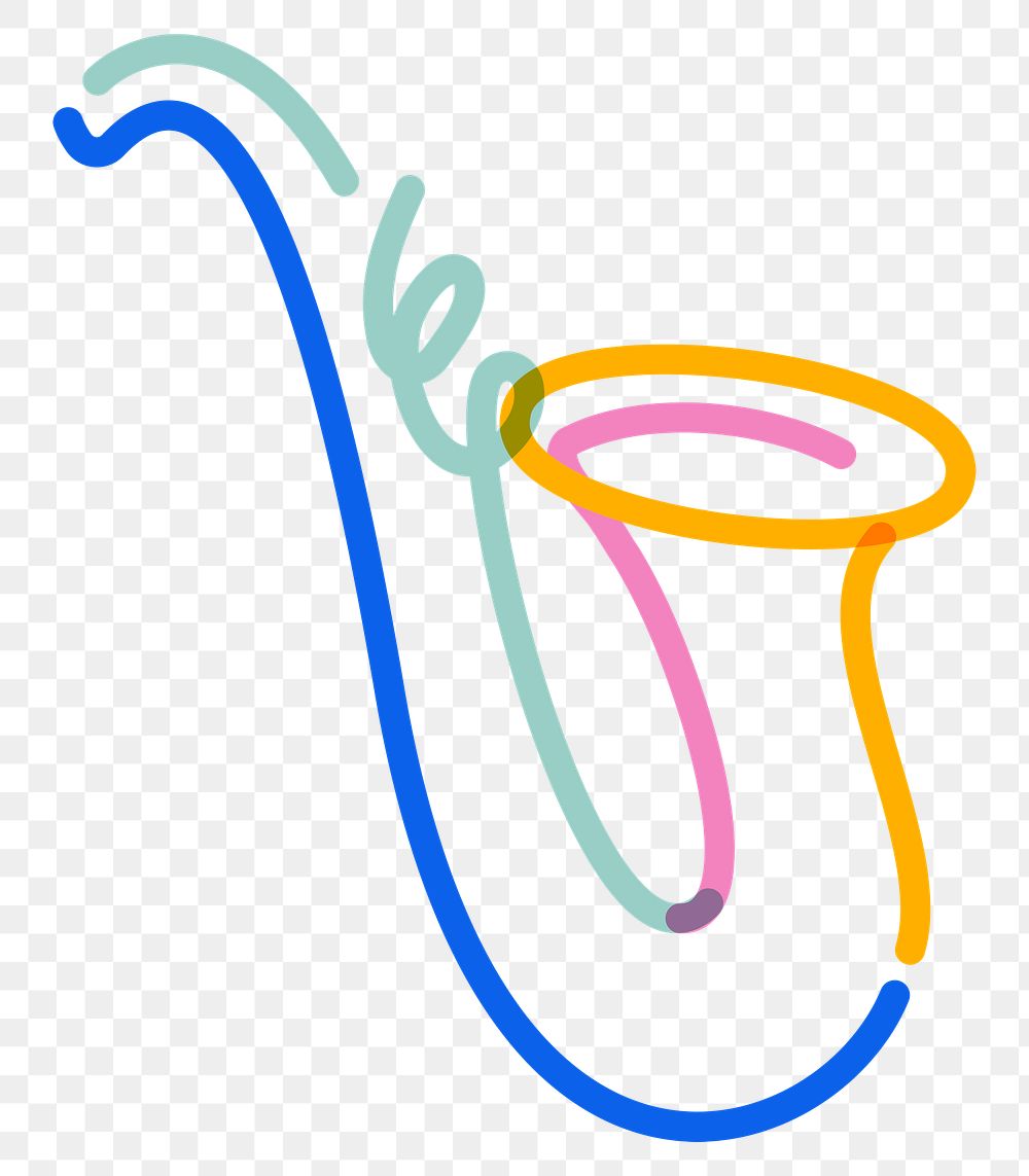 Png saxophone doodle line art, transparent background