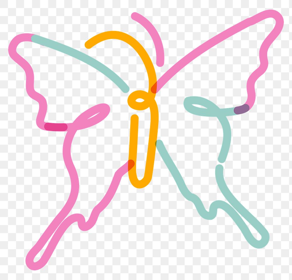 Png colorful butterfly doodle line art, transparent background