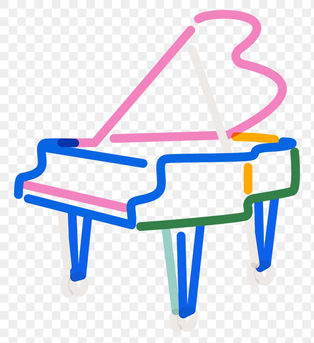 Png piano doodle line art, transparent background
