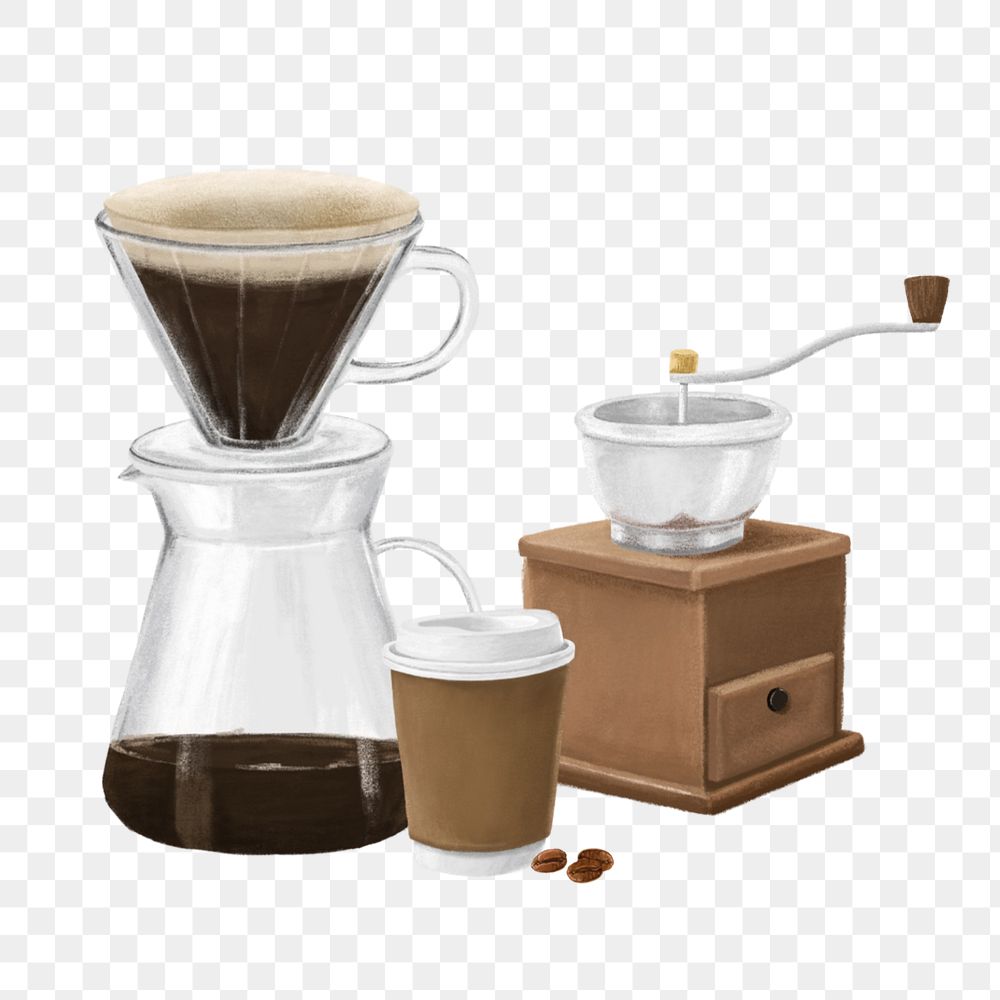 Coffee drinks png, aesthetic illustration, transparent background